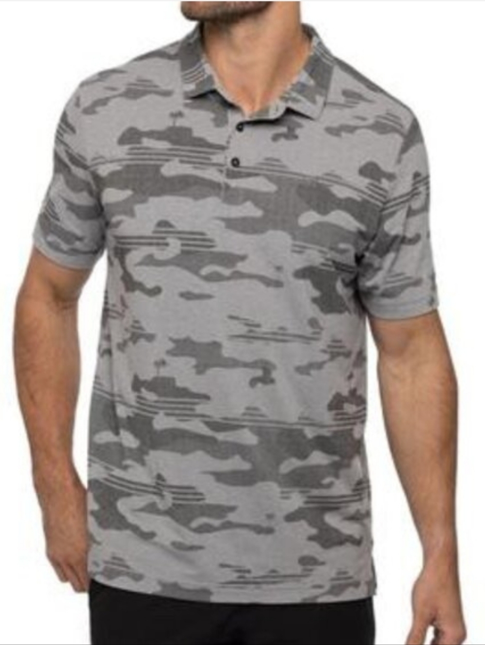 M Travis Mathew Beachside Camo Stealth Gray Pima Cotton Blend Polo